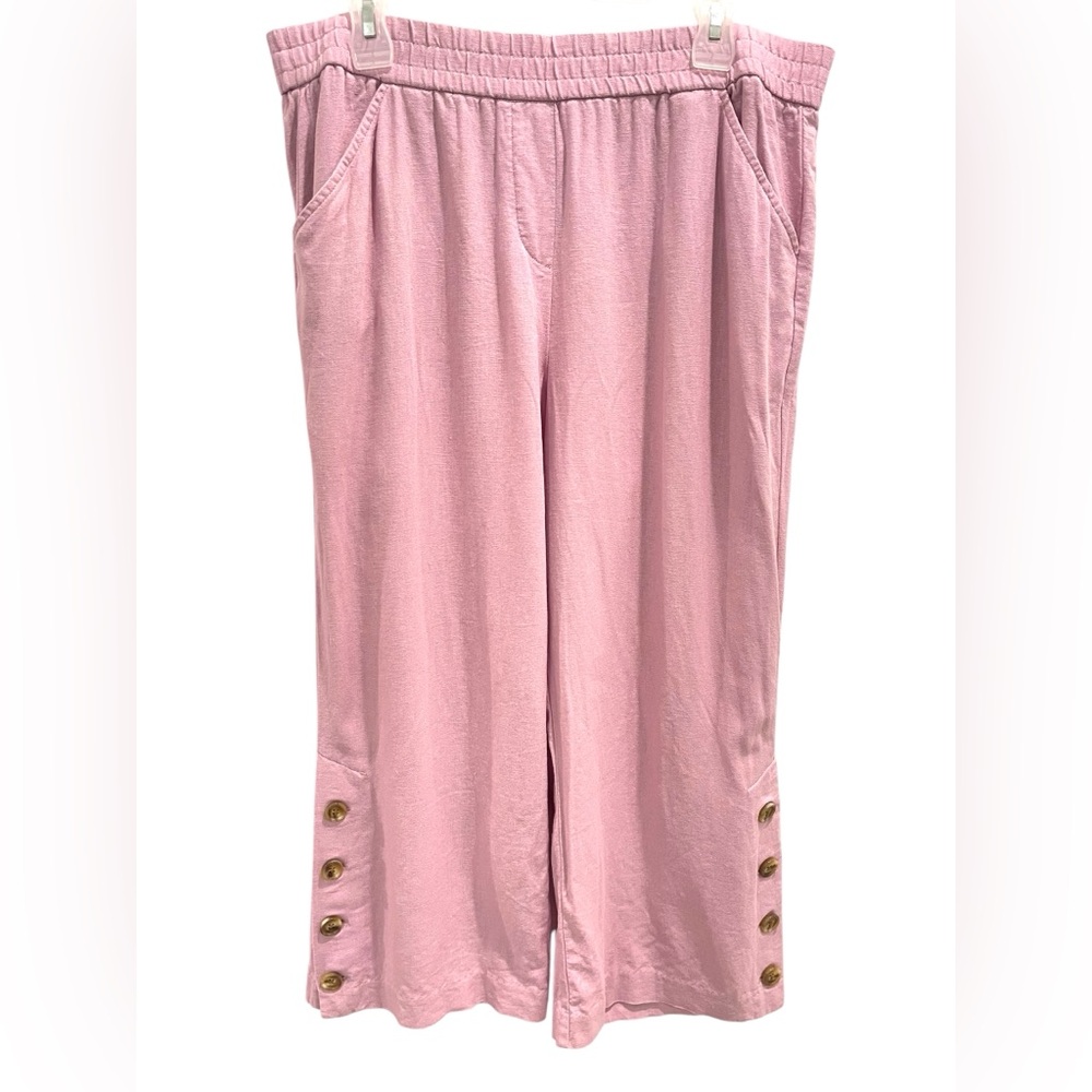 Land ‘n Sea Linen Blend Wide Leg Cropped Pull On Pants Pockets Light Pink Size L